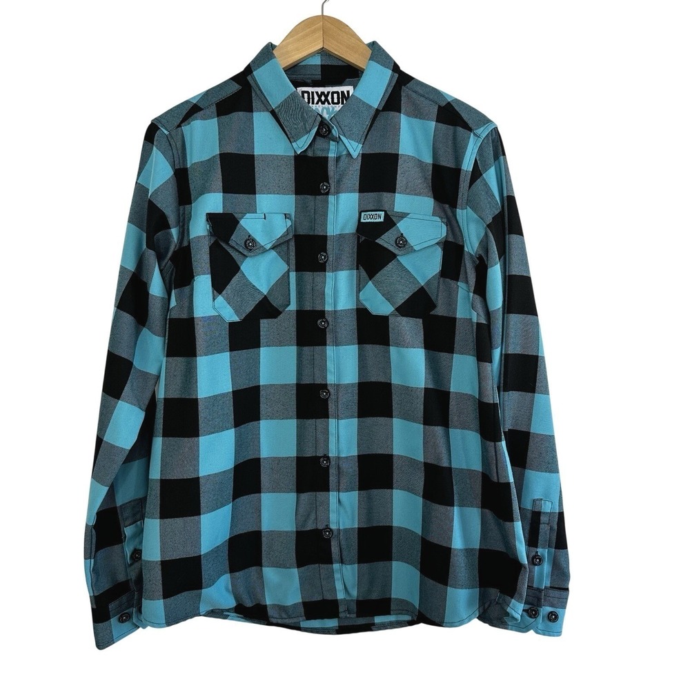 Dixxon Back II the Basics Womens Size Large Button Up Flannel Blue Black Plaid
